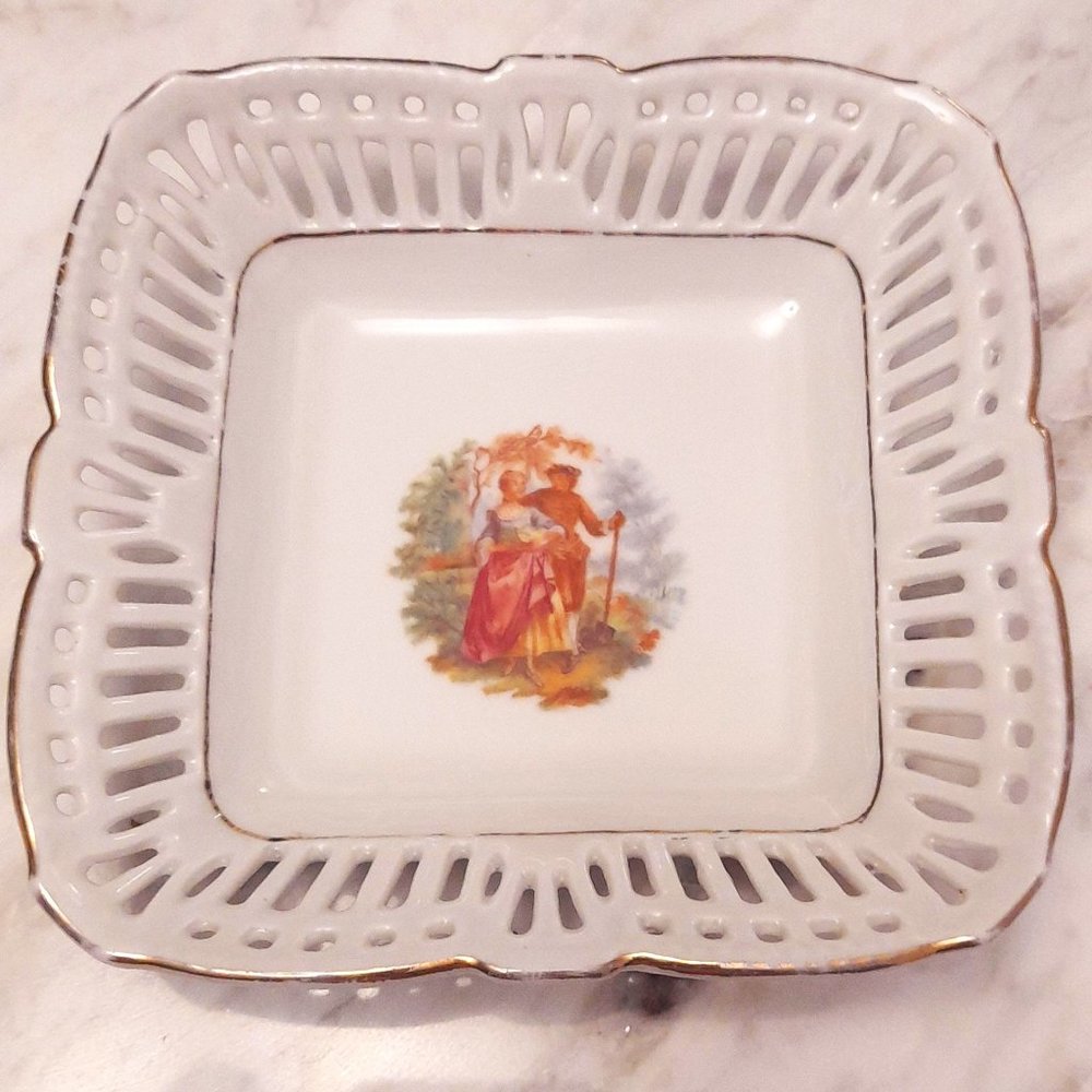 Vintage Schwarzenhammer Bavaria Germany Square Reticulated Candy Bowl